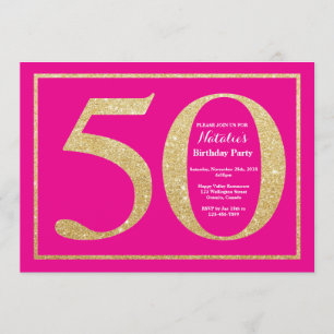 50. Geburtstag Hot Pink und Gold Glitzer Einladung