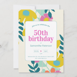 50. Geburtstag hübsche farbenfrohe florale moderne Einladung