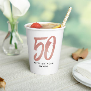 50. Geburtstag Imitate Rose Gold Glitzer personali Pappbecher