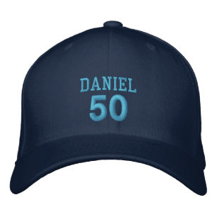50 Geburtstag Individuelle Name BLUE Stickerei V01 Bestickte Kappe