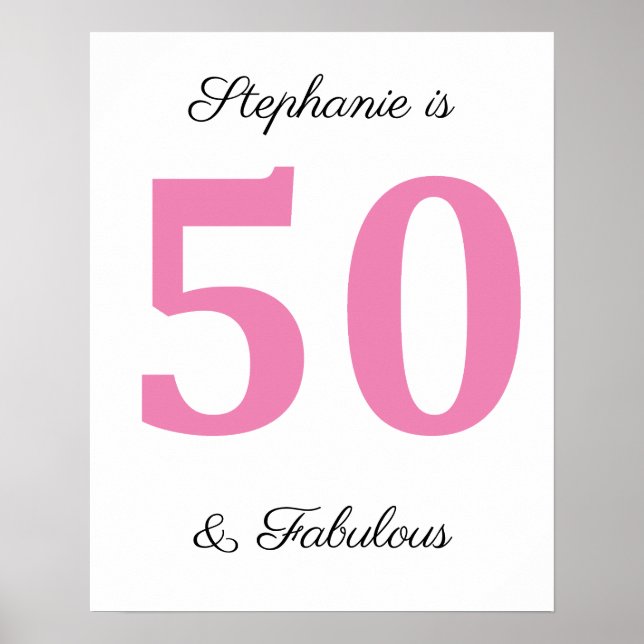 50. Geburtstag Individuelle Name rosa fünfzig und  Poster (Vorne)