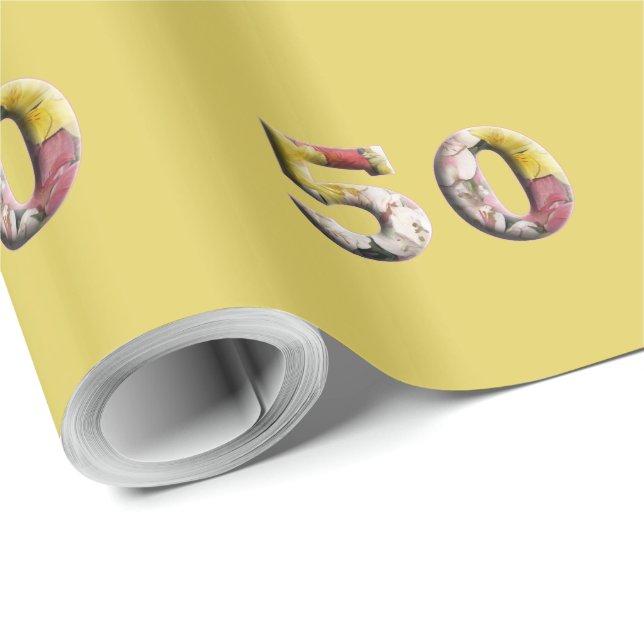 50. Geburtstag Jahrestag Meilenstein Blumendesign Geschenkpapier (Rolleneckpunkt)