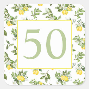 50. Geburtstag Lemon Citrus Quadratischer Aufkleber