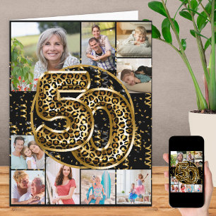 50. Geburtstag Leopardendruck Goldene Ballons Foto Karte