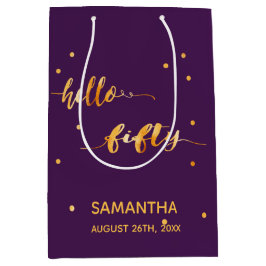 50. Geburtstag lila Goldtypografie Mittlere Geschenktüte