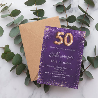 50. Geburtstag lila Rose Gold Luxus Einladung