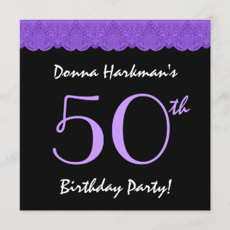 50. Geburtstag Lila und Black Lace V584A Einladung