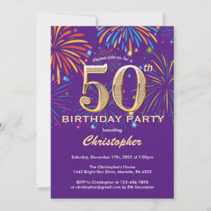 50. Geburtstag Lila- und Goldene Regenbogenfeuerwe Einladung