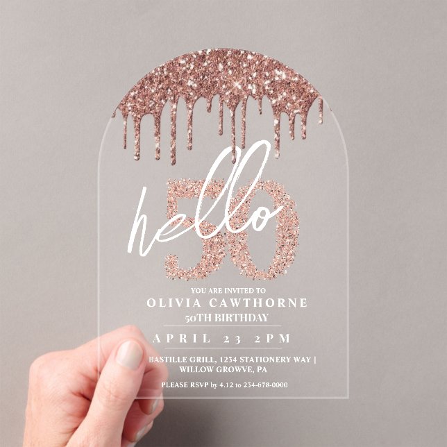 50. Geburtstag Lux Rose Pink Akryllisch Acryleinladungen (Insitu (Handheld))