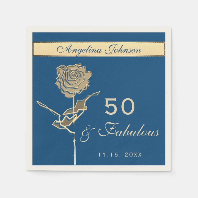 50. Geburtstag Luxus Gold und Classic Blue Serviette (Vorderseite)