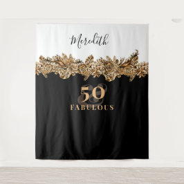 50. Geburtstag Luxus Golden Blume Elegante Klasse Wandteppich