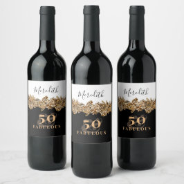50. Geburtstag Luxus Golden Blume Elegante Klasse Weinetikett