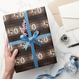 50. Geburtstag Marquee Lichter auf Brick Geschenkpapier