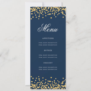 50. Geburtstag Menü Gold Confetti Navy Blue Einladung