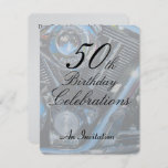 50. Geburtstag Metallladen Einladung<br><div class="desc">Metallisches Einladen für 50. Geburtstagsparty mit Chrom Motorrad-Motor-Image - passen Sie Text und Details nach Bedarf an. Ideal für Fahrrad- und Autoverleiher,  Mechaniker,  Ingenieure und Bastler.</div>