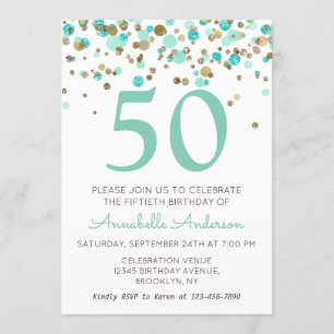 50. Geburtstag Mint Gold Glitzer Sparkle Confetti Einladung