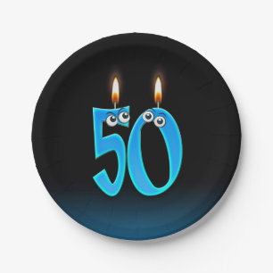 50. Geburtstag mit hellen Kerzenzahlen Pappteller