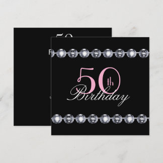 50. Geburtstag mit rosa Glitzer und Diamonds Invit Einladung