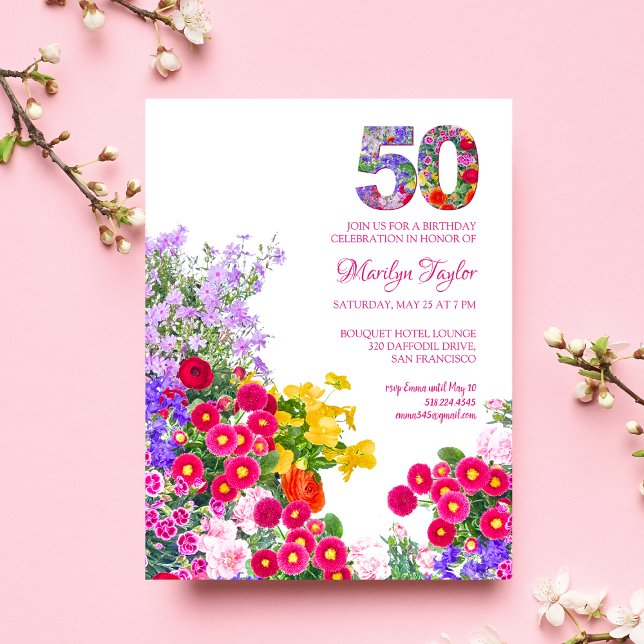 50. Geburtstag moderne Blumenkarte Postkarte (Von Creator hochgeladen)