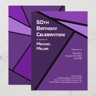 50. Geburtstag Moderne Lila geometrische Formen Einladung