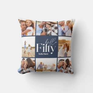 50. Geburtstag moderne Marine Foto Collage einfach Kissen