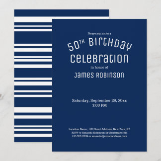 50. Geburtstag Moderne Navy Blue Streifen Einladun Einladung