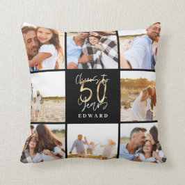 50. Geburtstag moderne Schwarz-Gold-Foto-Collage Kissen