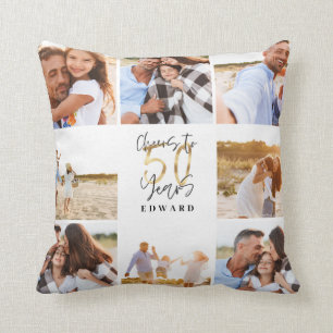 50. Geburtstag moderne Schwarz-Gold-Foto-Collage Kissen