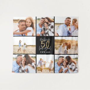 50. Geburtstag moderne schwarze und goldene Fotoco Wandteppich