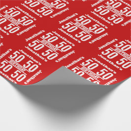 50. Geburtstag Moderner Text Design Red White R02Z Geschenkpapier