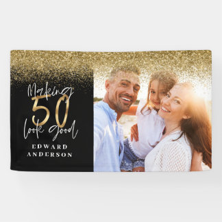 50. Geburtstag modernes Foto aus schwarzem und gol Banner