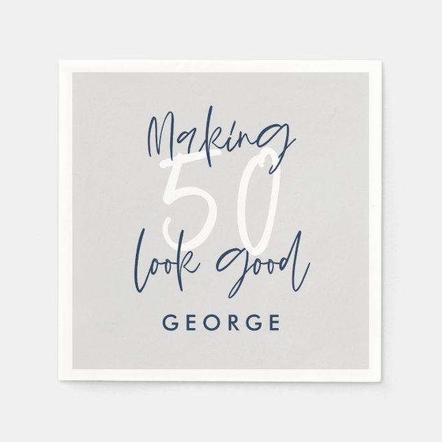 50. Geburtstag modernes graues und marineblaues Fo Serviette (Vorderseite)