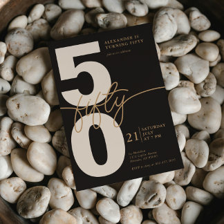 50. Geburtstag Modernes Minimalistisches Schwarzes Einladung