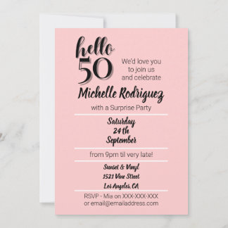 50. Geburtstag Modernes Party in Rosa und Schwarz Einladung