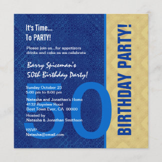 50. Geburtstag Modernes Royal Blue und Gold V02 Einladung