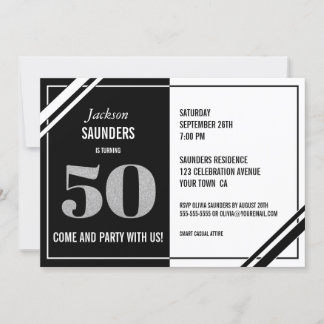 50. Geburtstag Modernes Schwarz-Weiß-Party Einladung
