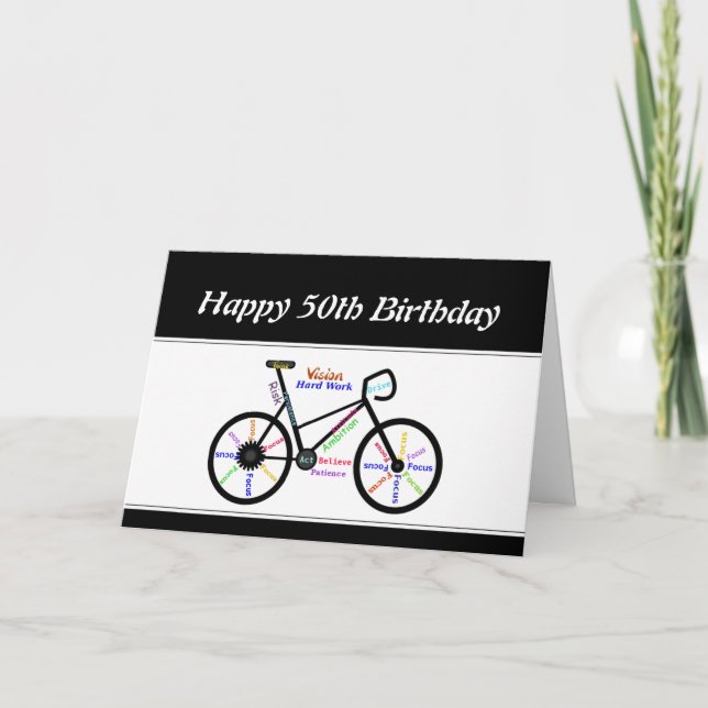 50. Geburtstag Motivierend Bike Radfahren Karte (Vorderseite)