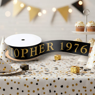50. Geburtstag Name 1976 Schwarz Gold Elegant Chic Satinband