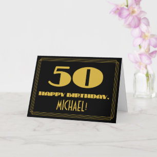 50. Geburtstag: Name + Art Deco inspiriertes Desig Karte