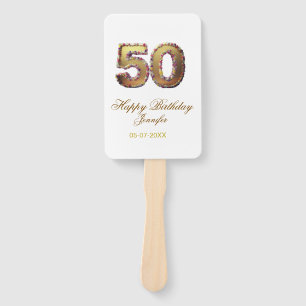 50. Geburtstag Name Datum Jahr Gold floral fett Fächer