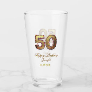 50. Geburtstag Name Datum Jahr Gold floral fett  Glas