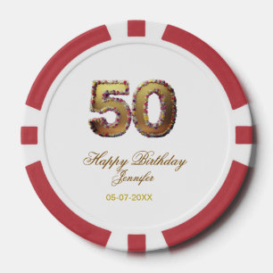 50. Geburtstag Name Datum Jahr Gold floral fett Pokerchips