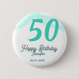 50. Geburtstag Name Datum Jahr grün Pastell fett Button
