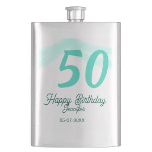 50. Geburtstag Name Datum Jahr grün Pastell fett Flachmann