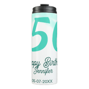 50. Geburtstag Name Datum Jahr grün Pastell fett Thermosbecher