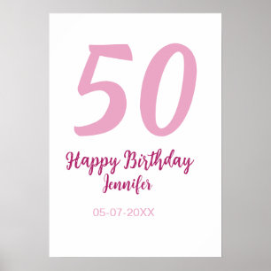 50. Geburtstag Name Datum Jahr pink rot fett Poster