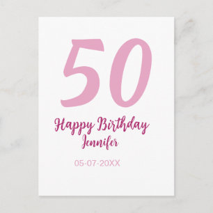 50. Geburtstag Name Datum Jahr pink rot fett Postkarte