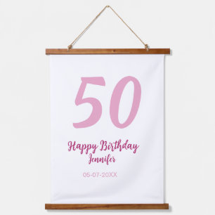 50. Geburtstag Name Datum Jahr pink rot fett Wandteppich Mit Holzrahmen