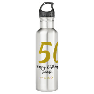 50. Geburtstag Name Datum Jahr schwarze Vorlage ge Edelstahlflasche