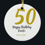 50. Geburtstag Name Datum Jahr schwarze Vorlage ge Keramik Ornament<br><div class="desc">bearbeitbares Design</div>